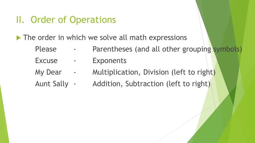 ii order of operations