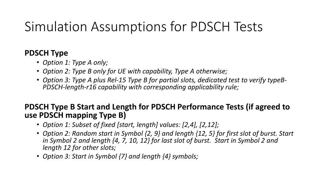 simulation assumptions for pdsch tests 2