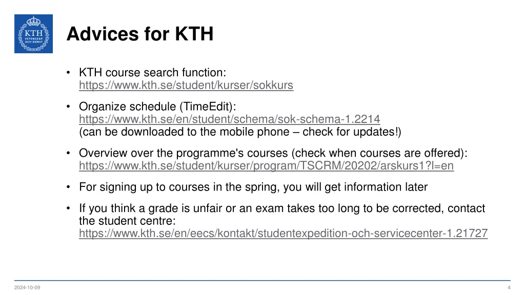 advices for kth