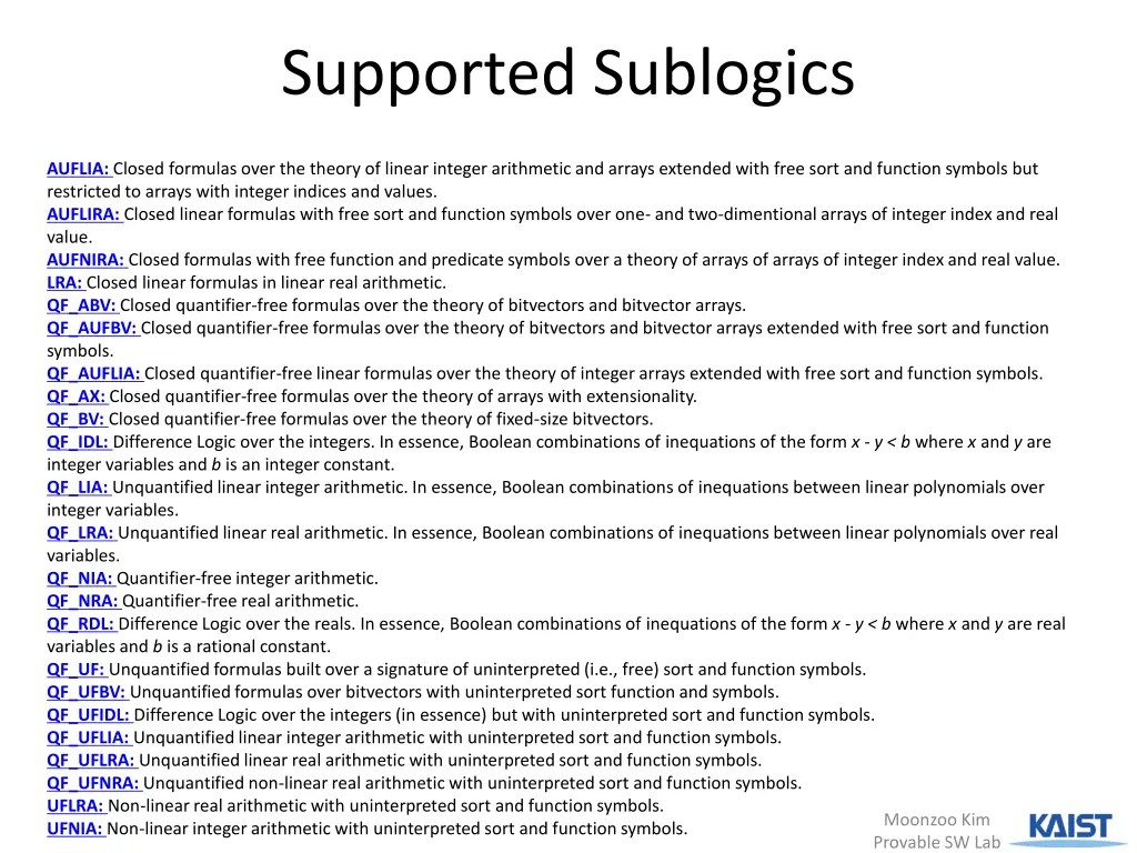 supported sublogics