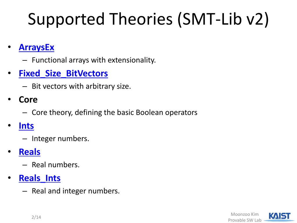 supported theories smt lib v2