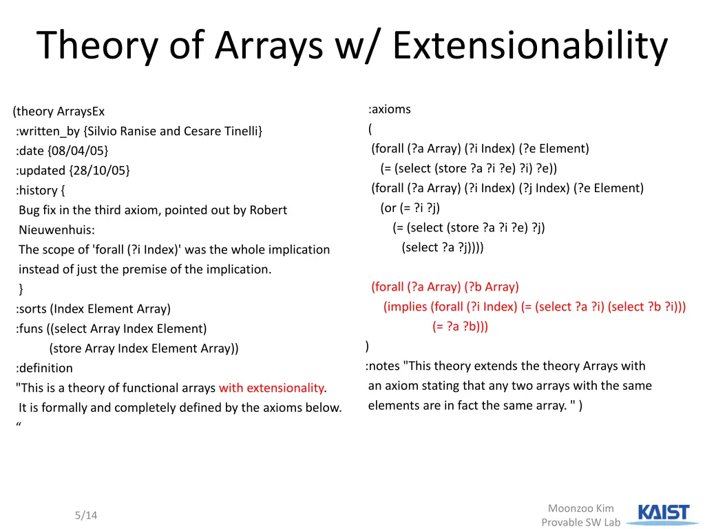 theory of arrays w extensionability