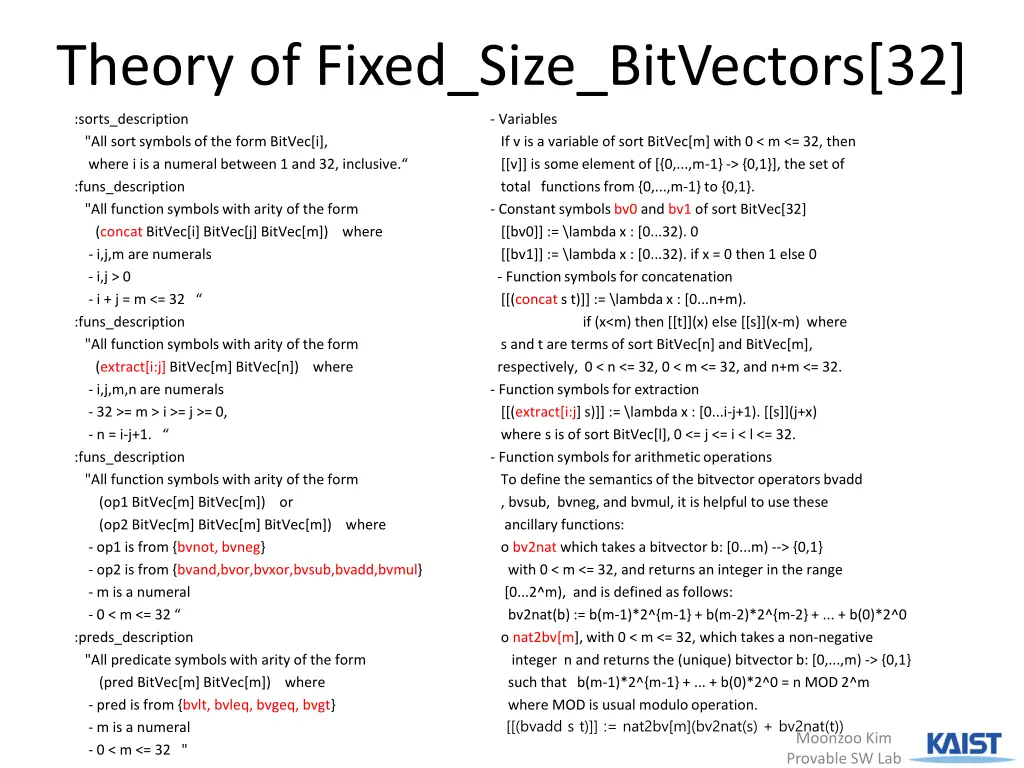 theory of fixed size bitvectors 32