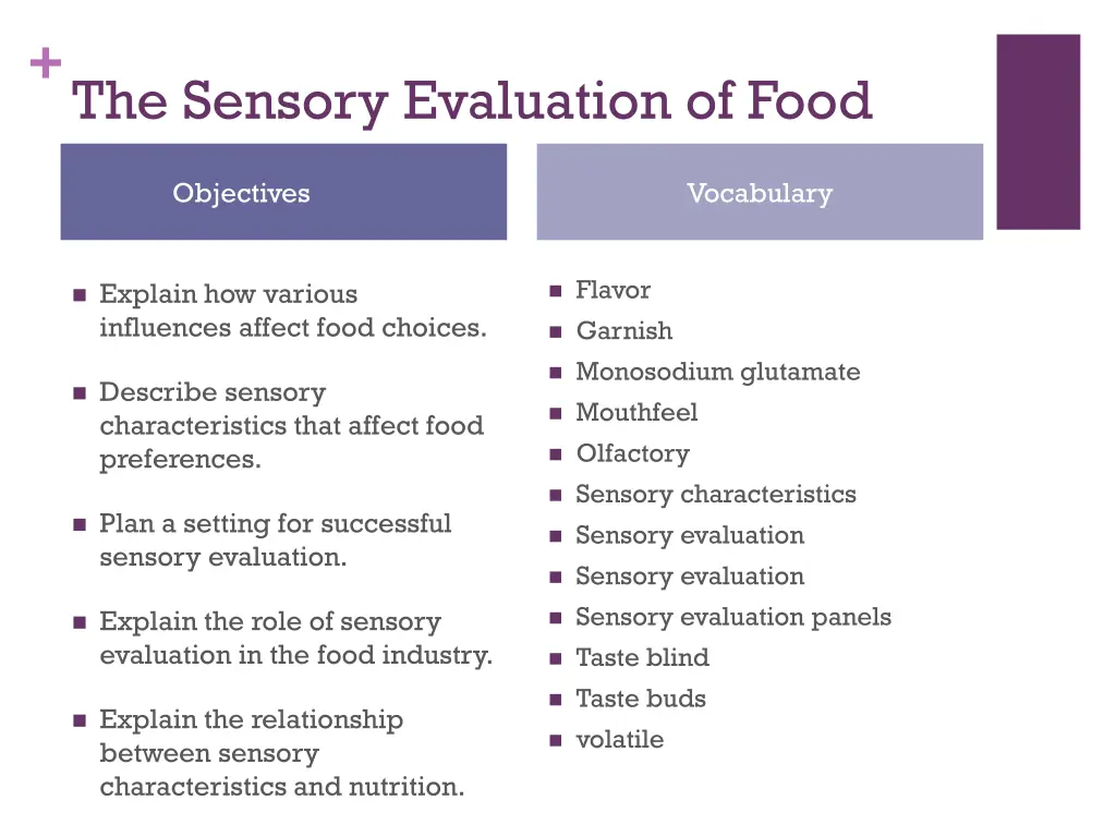 the sensory evaluation of food