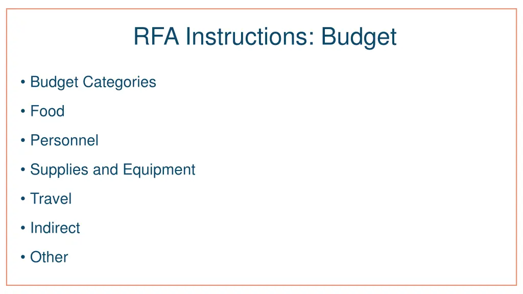 rfa instructions budget