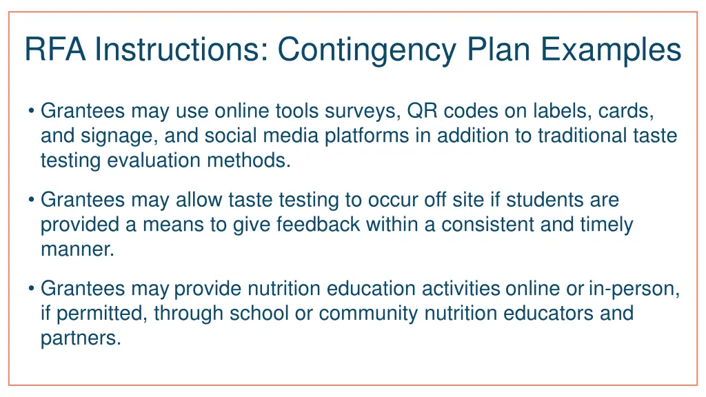 rfa instructions contingency plan examples