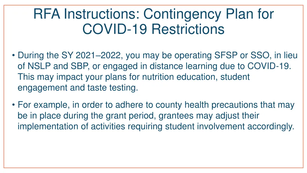 rfa instructions contingency plan for covid