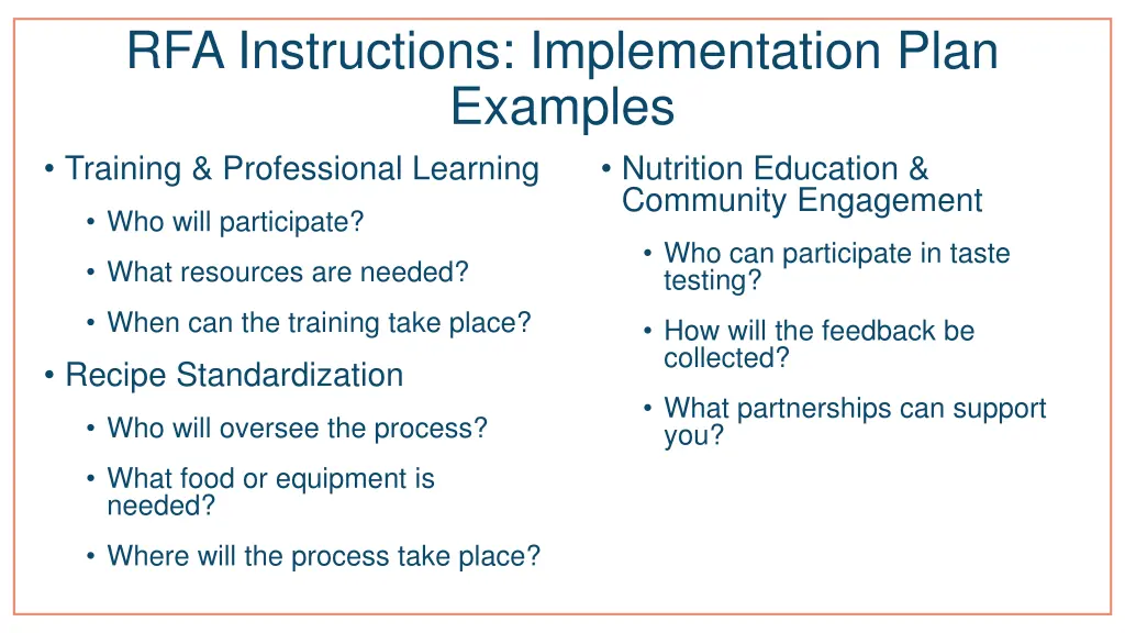 rfa instructions implementation plan examples