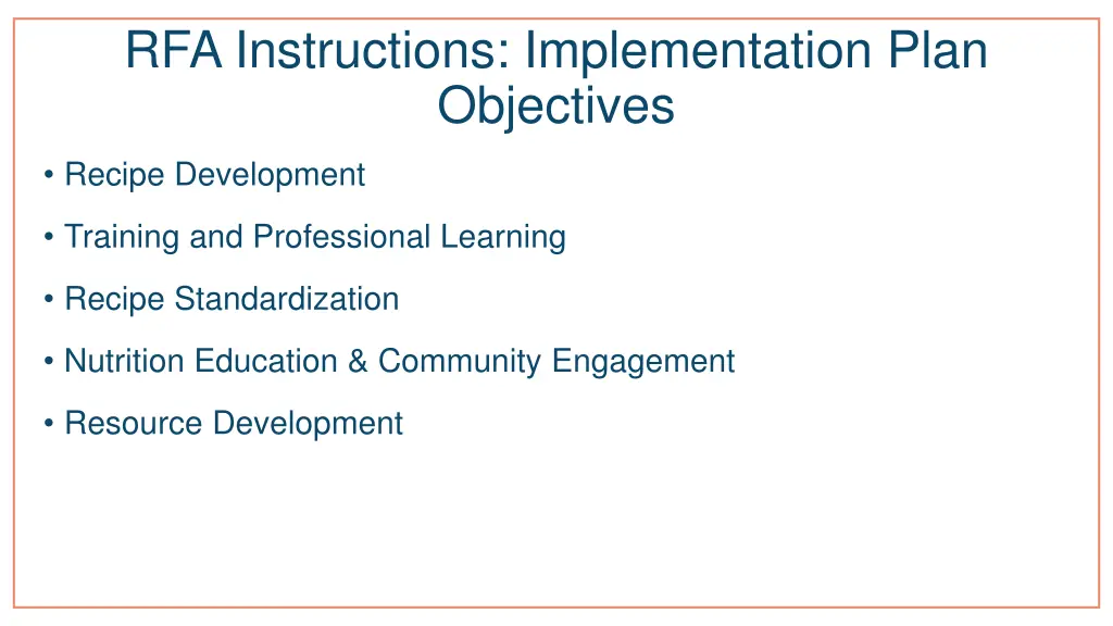 rfa instructions implementation plan objectives