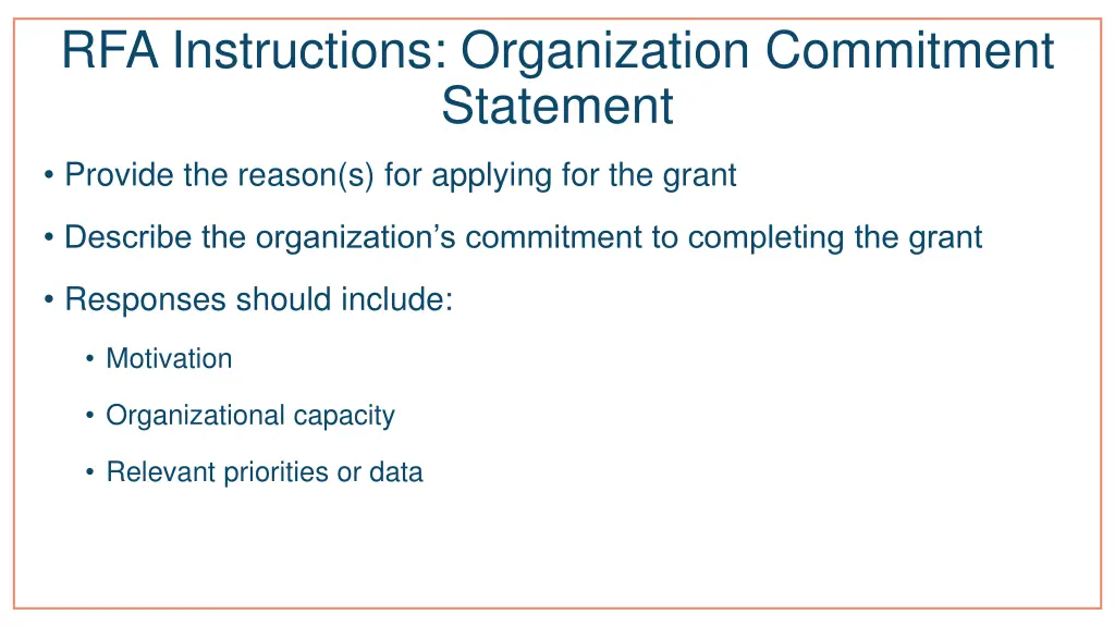 rfa instructions organization commitment statement