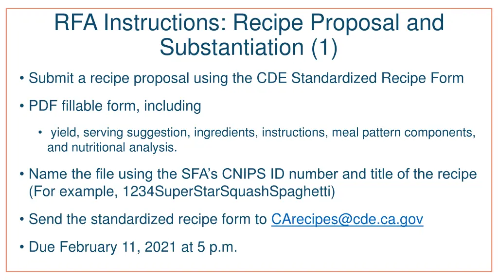 rfa instructions recipe proposal