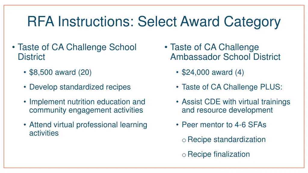 rfa instructions select award category