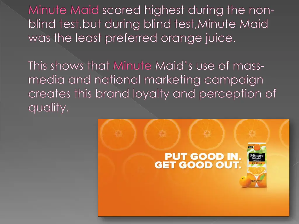 minute maid scored highest during the non blind