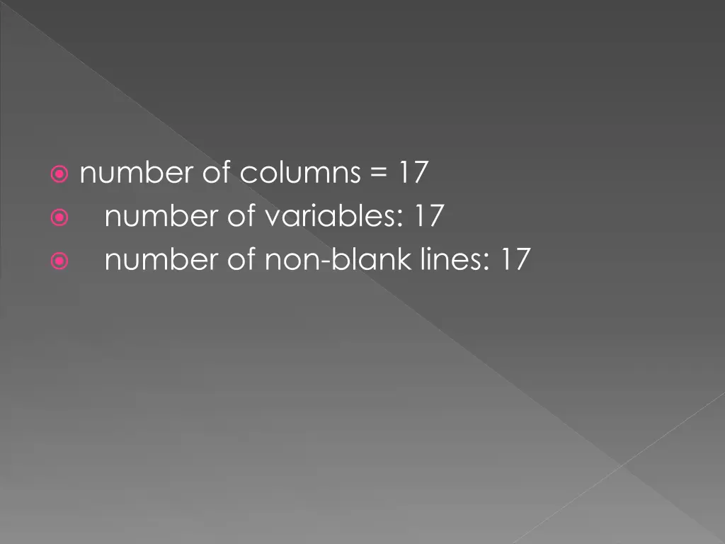 number of columns 17 number of variables