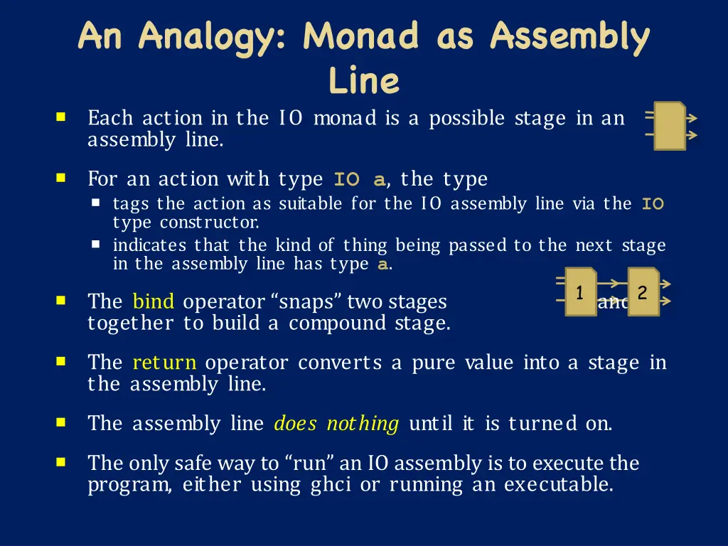 an analogy monad as assembly line each action