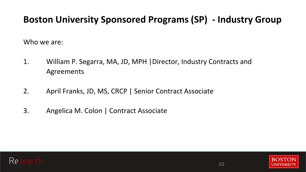 boston university sponsored programs sp industry