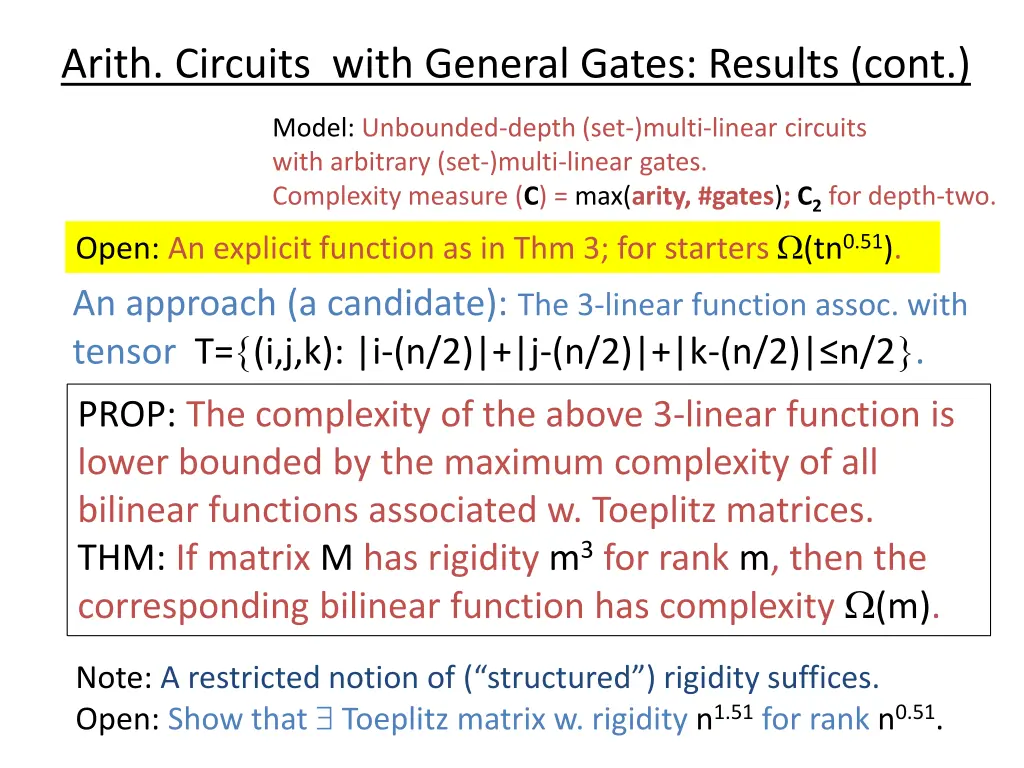 arith circuits with general gates results cont