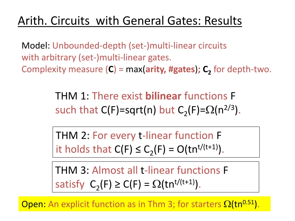 arith circuits with general gates results