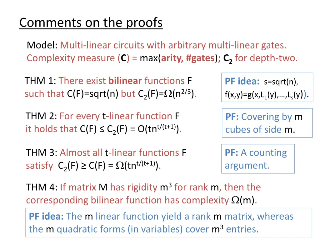 comments on the proofs