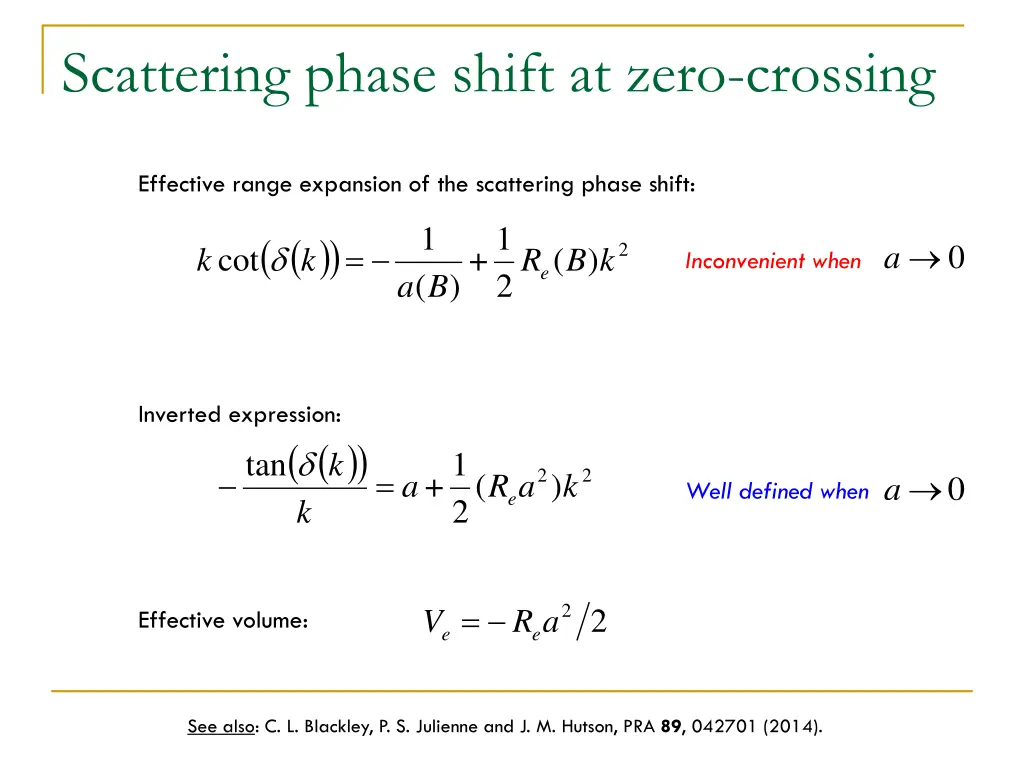 scattering phase shift at zero crossing