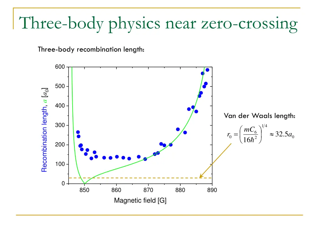 three body physics near zero crossing 1