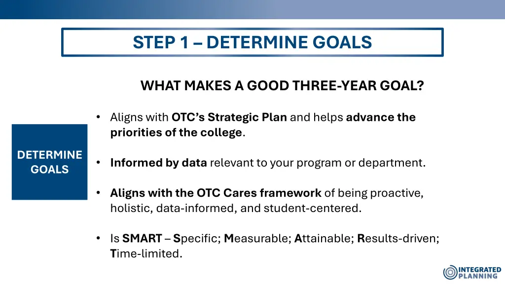 step 1 determine goals 1