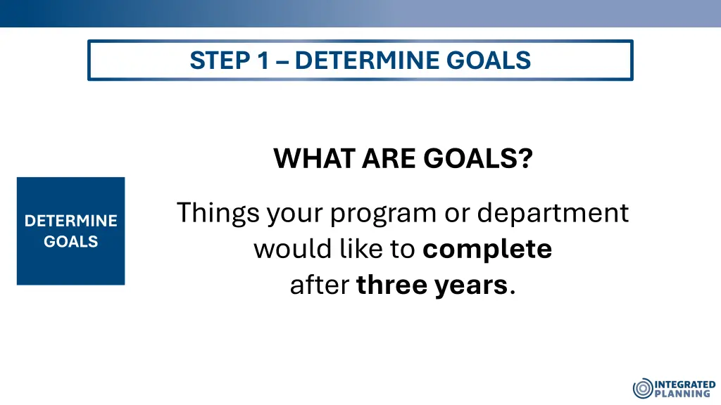 step 1 determine goals