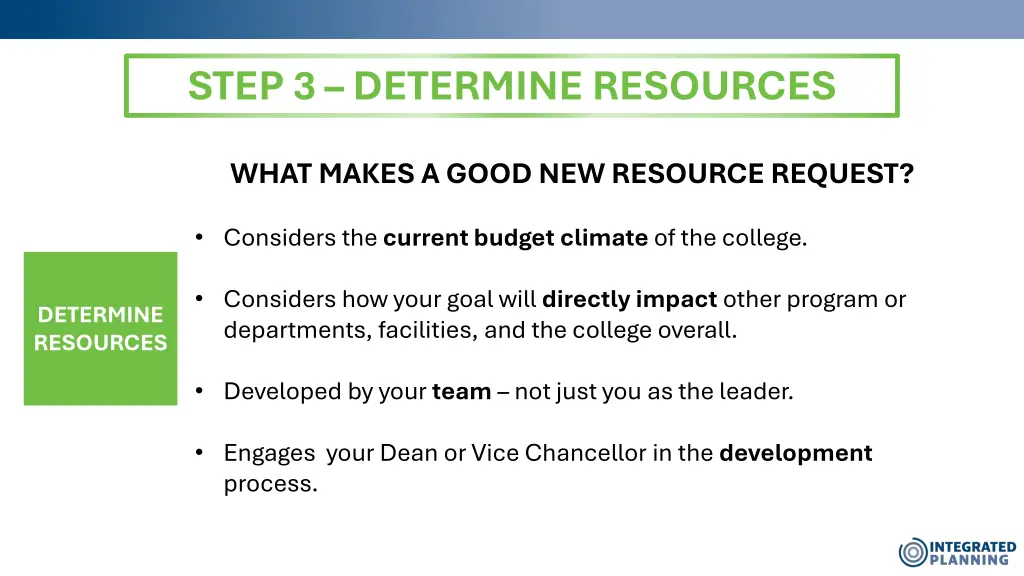 step 3 determine resources 1