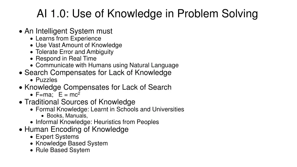 ai 1 0 use of knowledge in problem solving