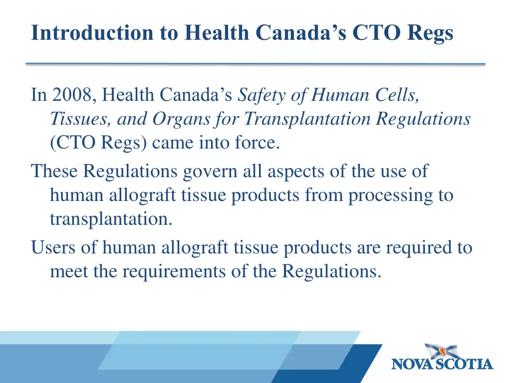 introduction to health canada s cto regs