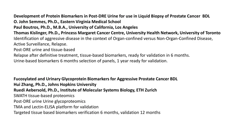 development of protein biomarkers in post