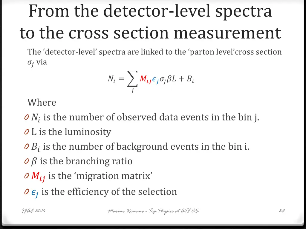 from the detector level spectra to the cross