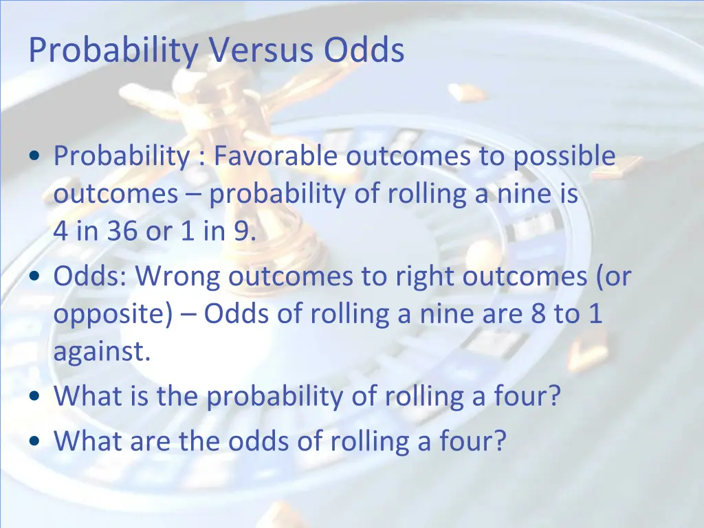 probability versus odds