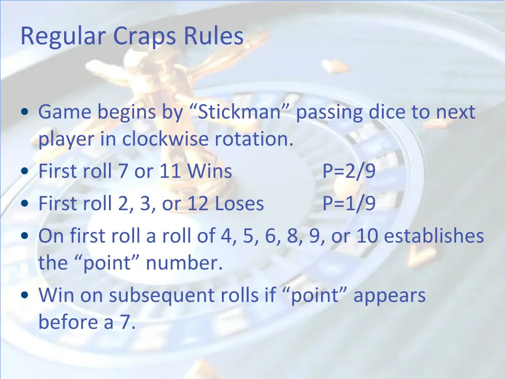 regular craps rules