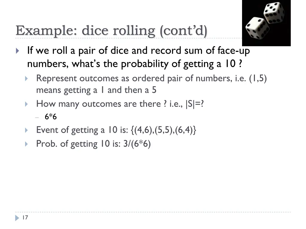 example dice rolling cont d