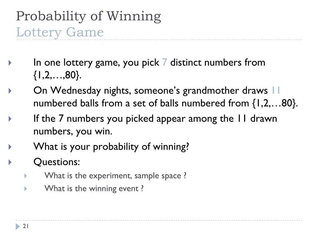 probability of winning lottery game