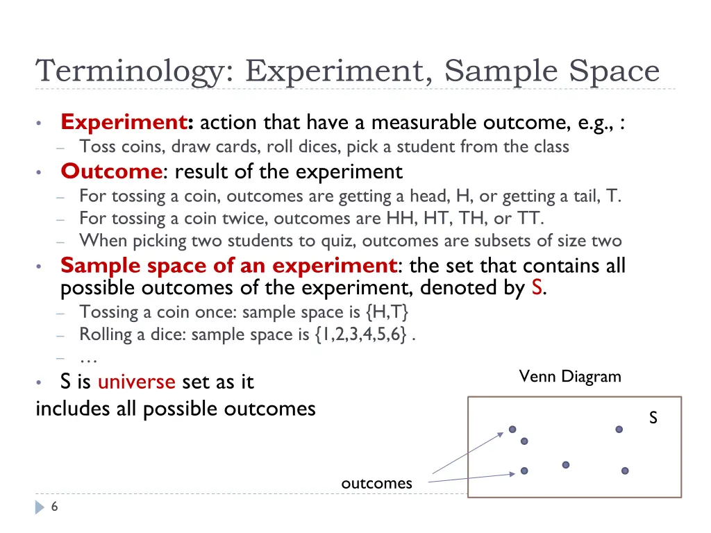 terminology experiment sample space