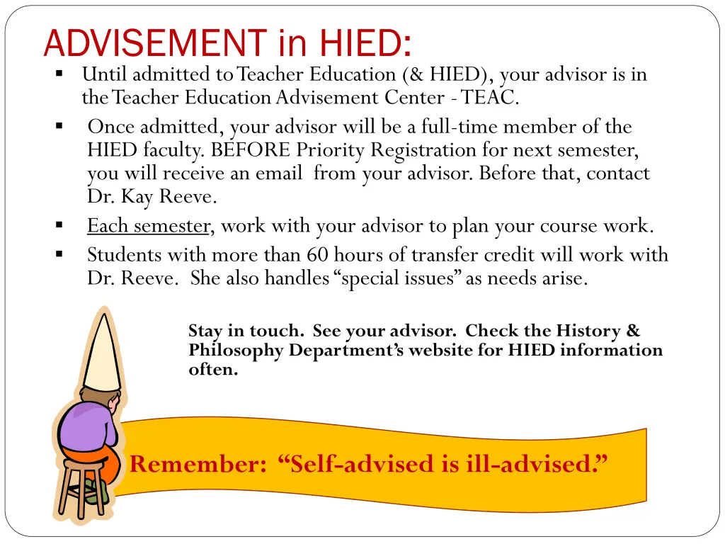 advisement in hied until admitted to teacher