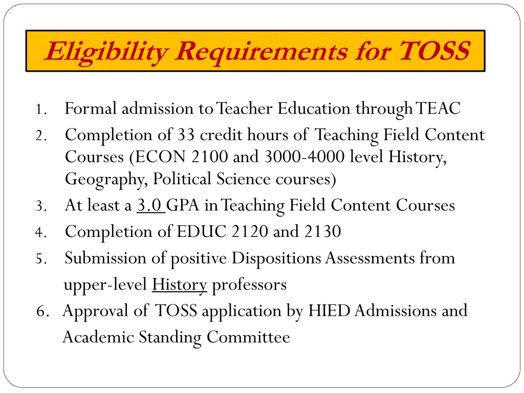 eligibility requirements for toss