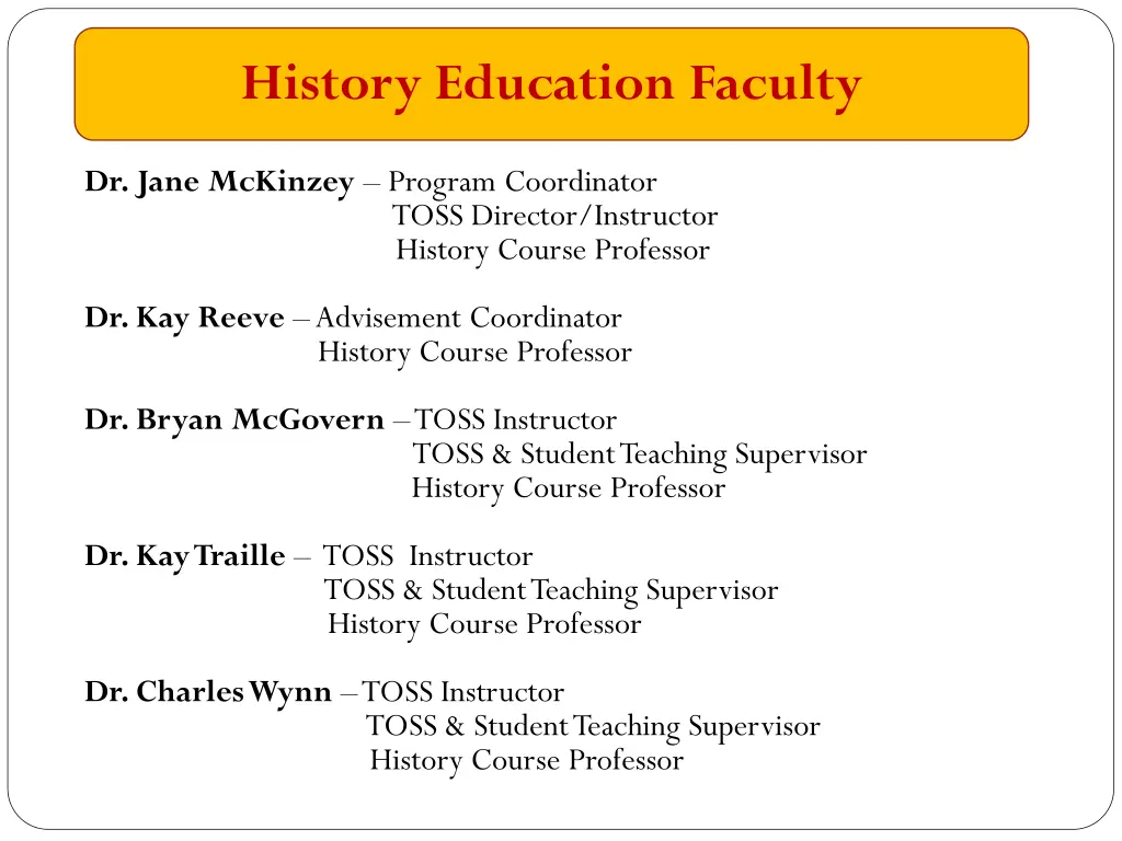 history education faculty