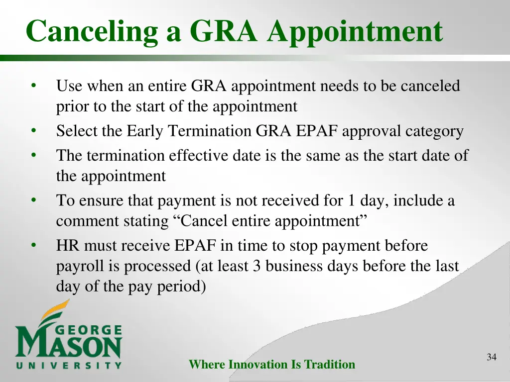 canceling a gra appointment