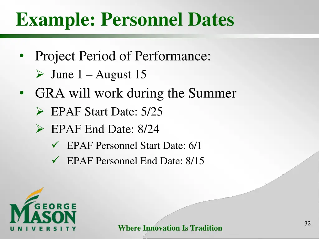 example personnel dates