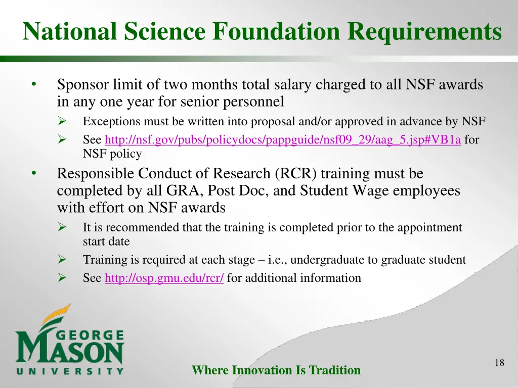 national science foundation requirements