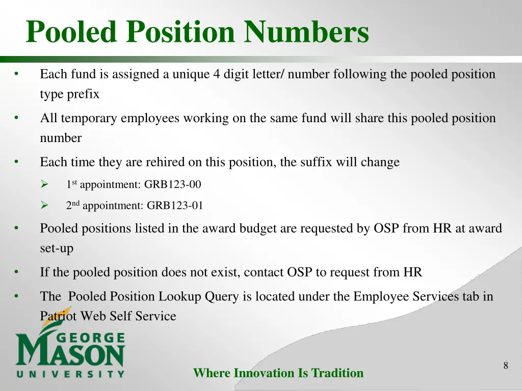 pooled position numbers