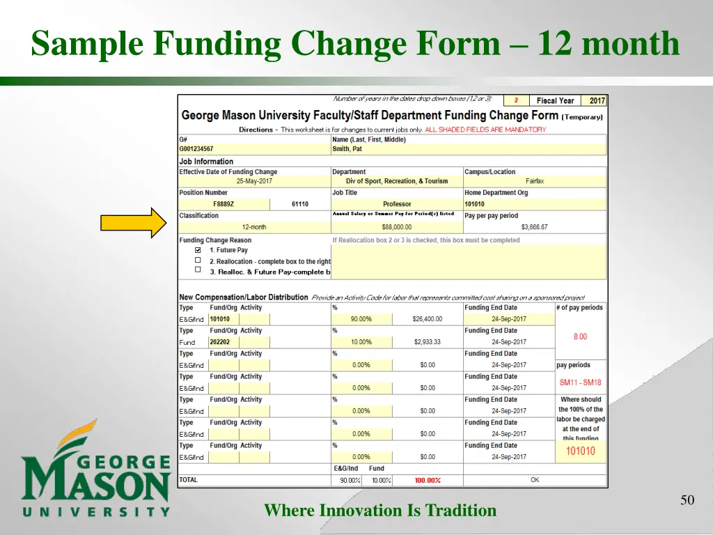 sample funding change form 12 month