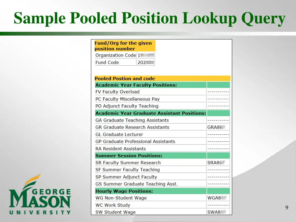 sample pooled position lookup query