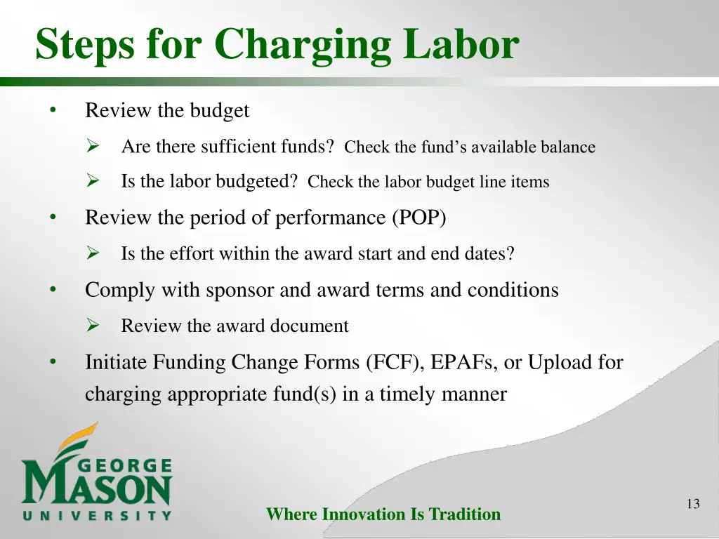 steps for charging labor