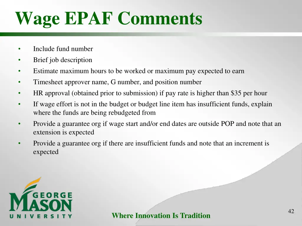 wage epaf comments