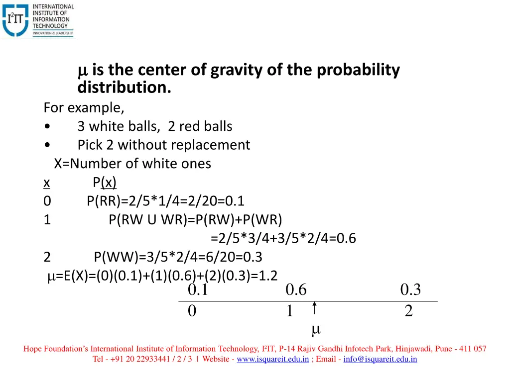 is the center of gravity of the probability