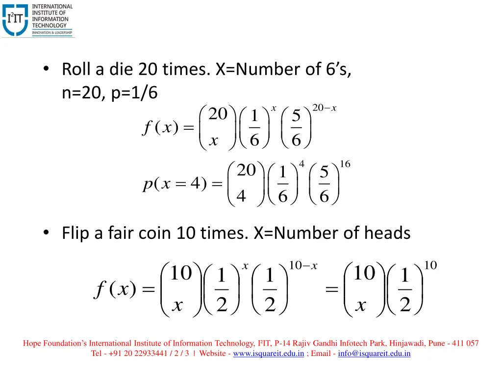 roll a die 20 times x number of 6 s n 20 p 1 6